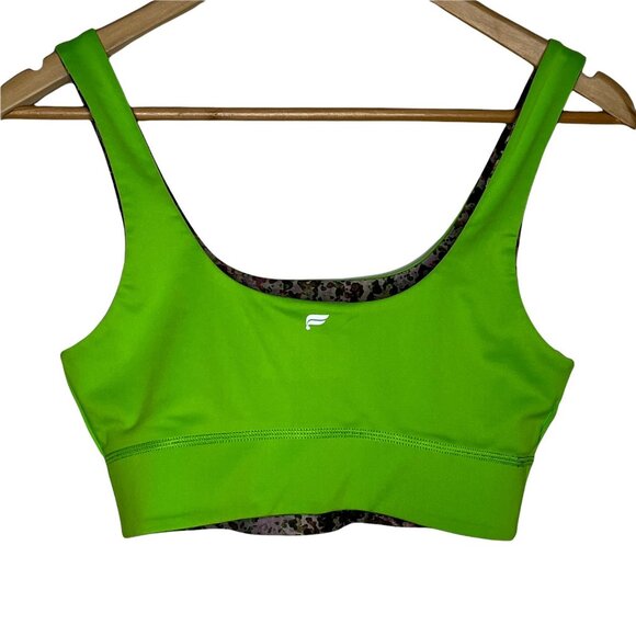 Fabletics Reversible Sports Bra Small Green Camo Print Workout Top - Picture 4 of 7